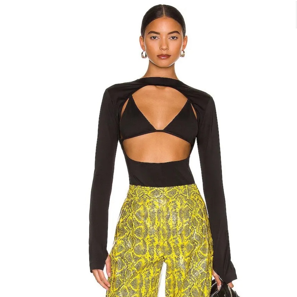 Norma Kamali Black Reversible Backless Top with Long Sleeves and thumb holes
